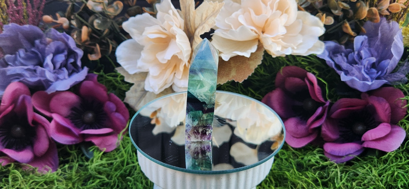 Rainbow Fluorite Tower with Feathering