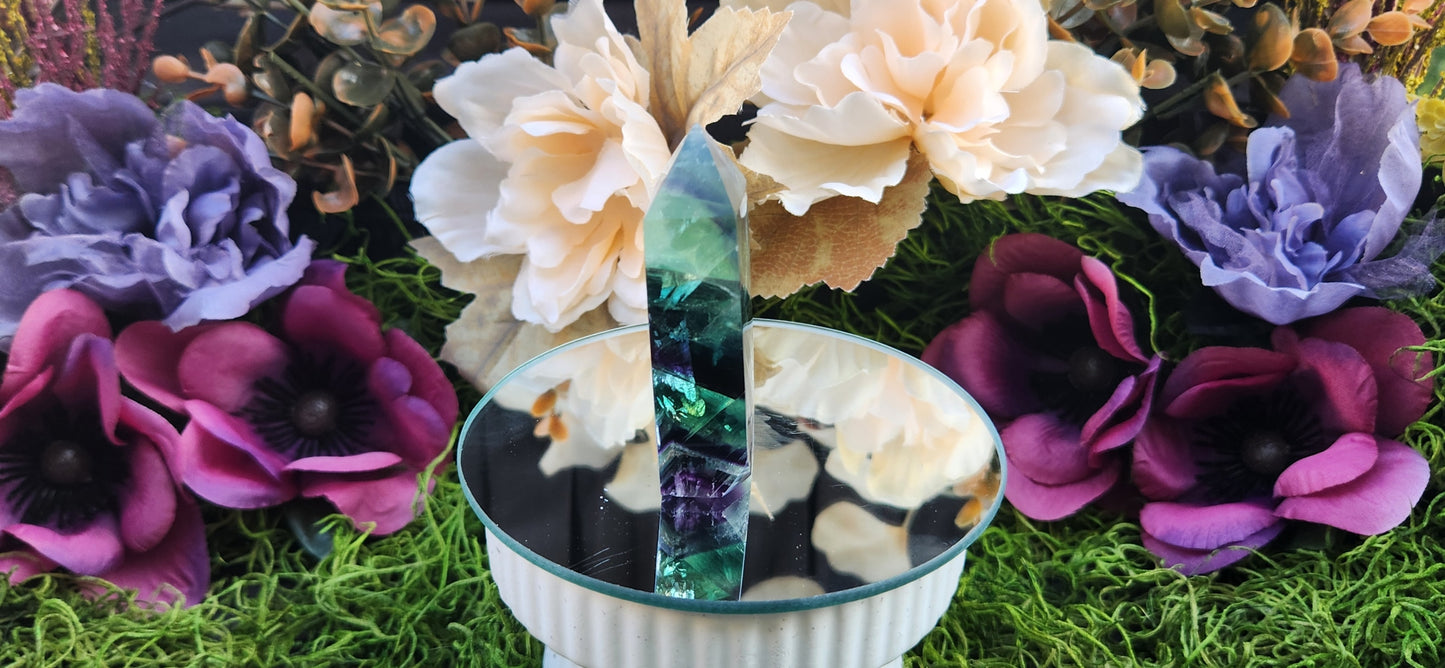 Rainbow Fluorite Tower with Feathering