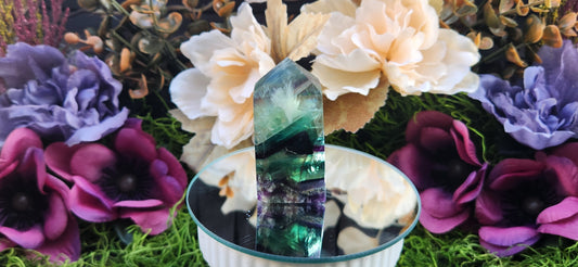 Rainbow Fluorite Tower with Feathering