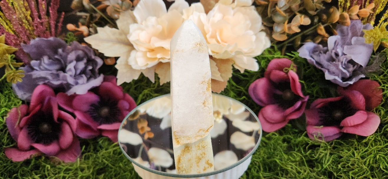 Snow Agate Clear Quartz Druzy Tower