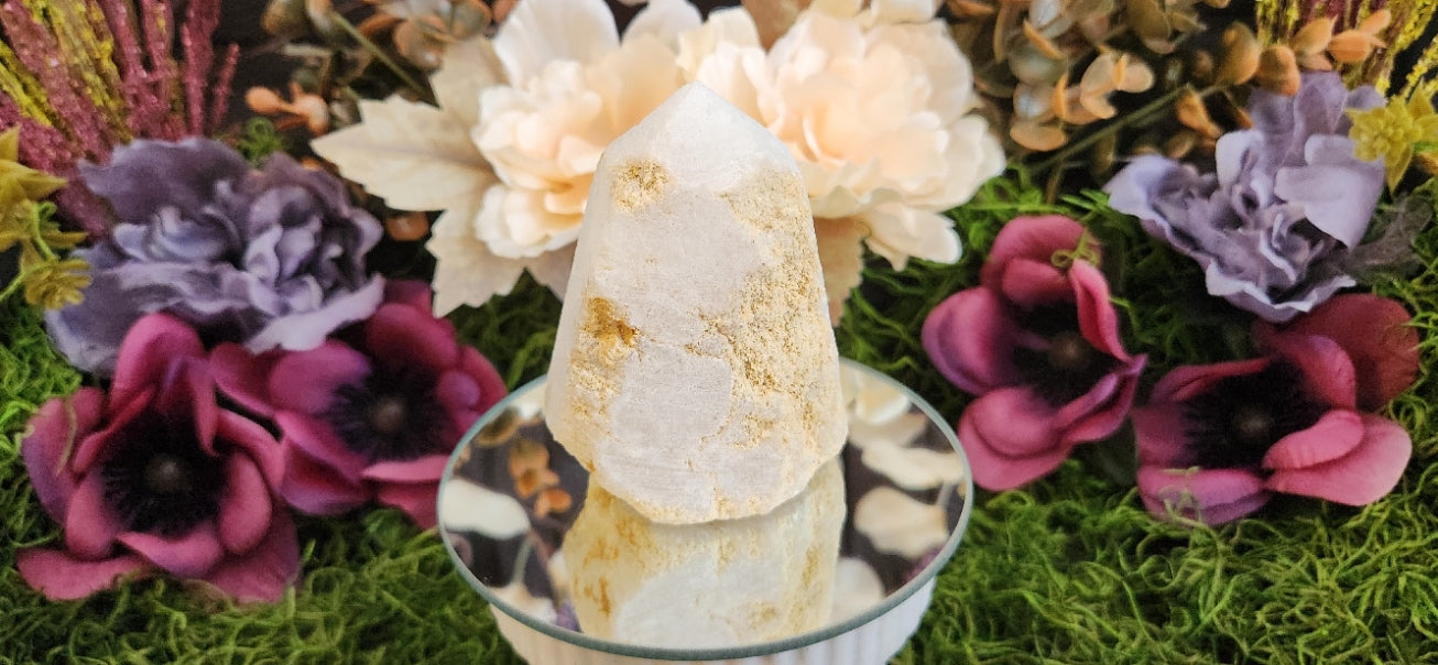 Snow Agate Clear Quartz Druzy Tower