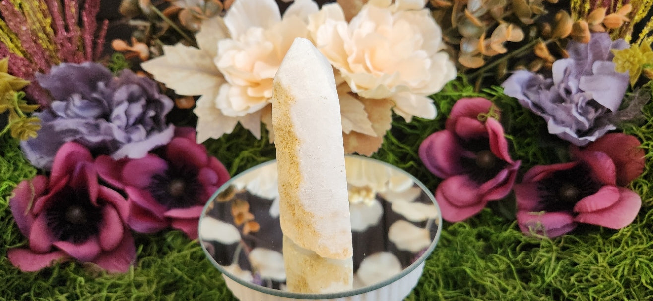 Snow Agate Clear Quartz Druzy Tower