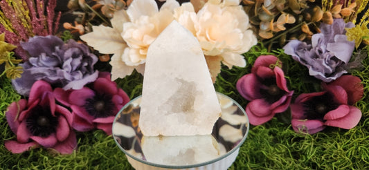 Snow Agate Clear Quartz Druzy Tower